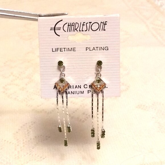 NEW Silver Plated Yellow & Green Crystal Long Drop Dangle Earrings Jewelry Gifts - Picture 5 of 5